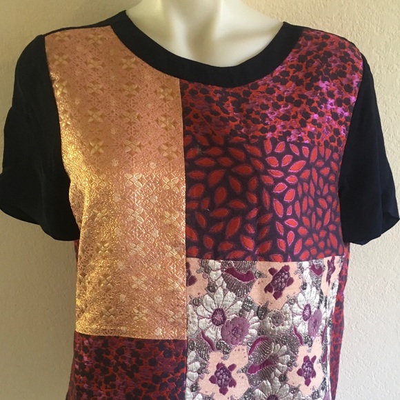 J. CREW Navy Patchwork Metallic Brocade Top Sz 12 - Picture 5 of 8